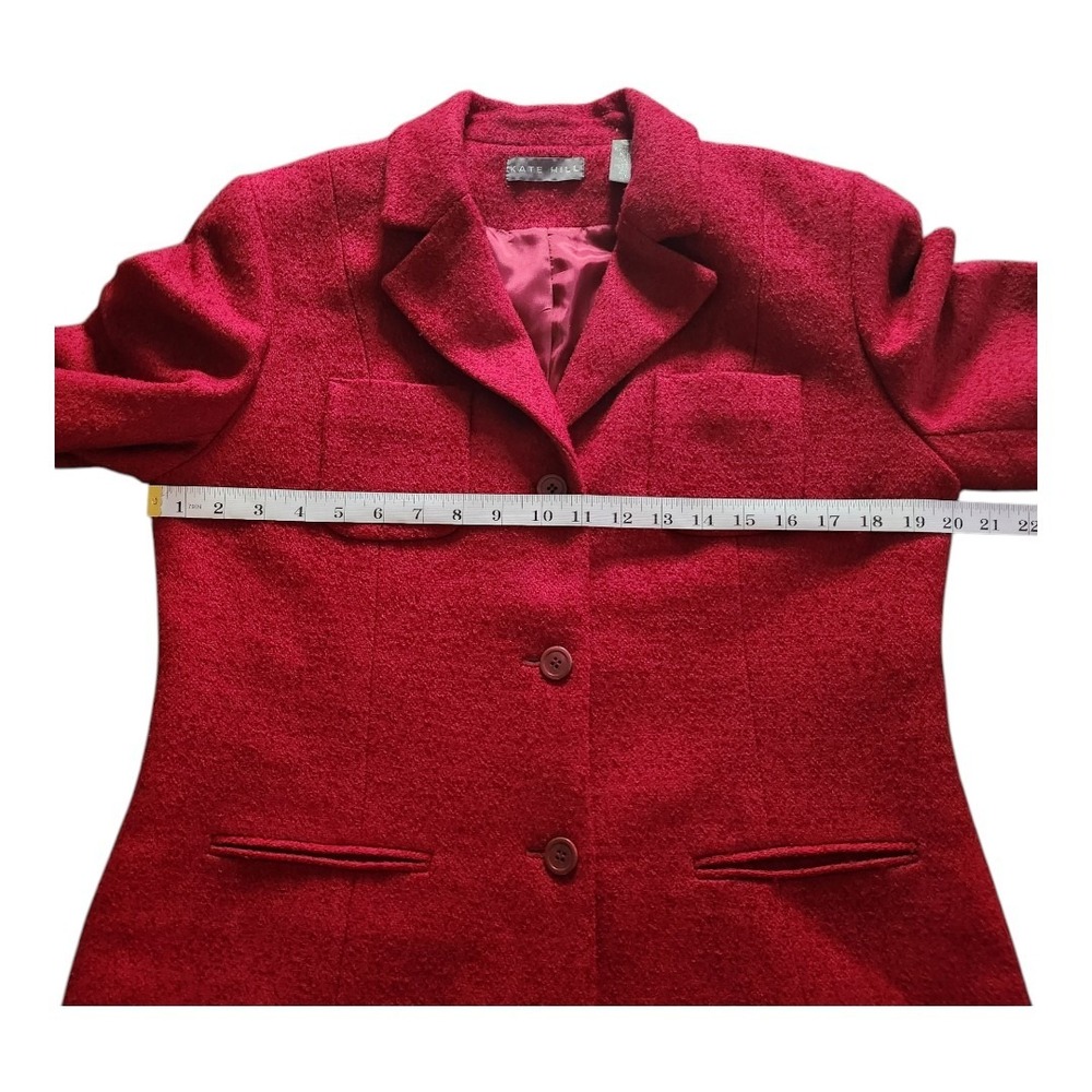 Wool Blend Blazer Kate‎ Hill Size 12 Red Career Classic Vintage Style Pockets - Picture 4 of 10